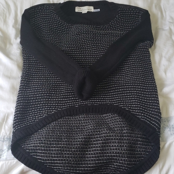 𝅺vintage Havana Open Knit Crochet Sweater, Black White Stripped , Size Large - Picture 1 of 13